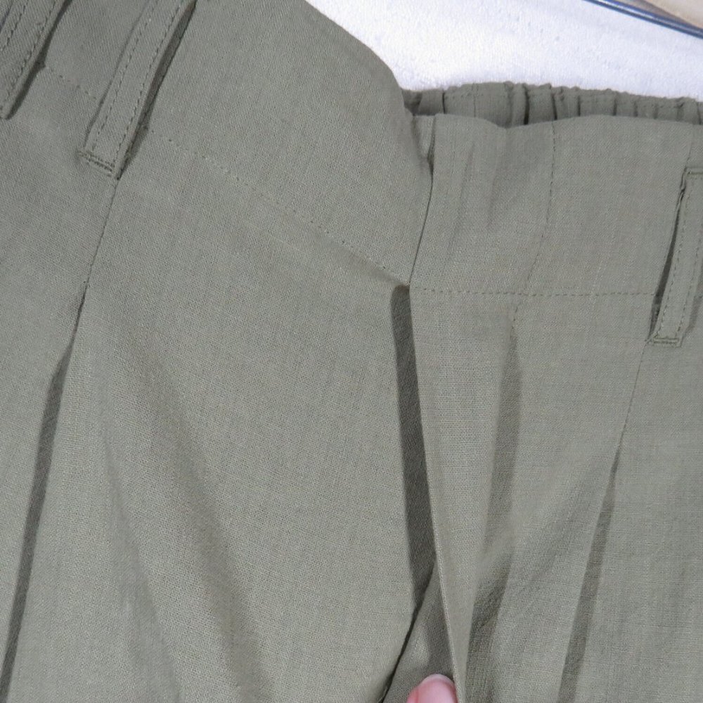 Halara Size XL Olive Lightweight Cotton Pleated Pull On Pants, Pockets - Picture 13 of 14